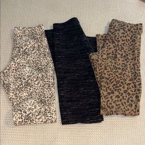 3 pairs of cozy Old Navy Kids Animal Print and Black Leggings